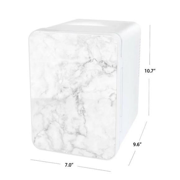 Mini Fridge Small Space Cooler Warmer 6 Can White Marble Finish Home Auto Beauty - Picture 3 of 12